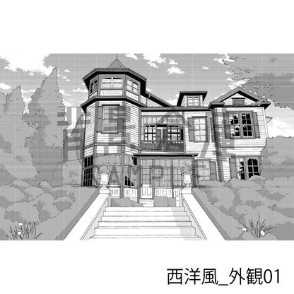 西洋風_背景素材集5（外観 室内 墓地）_トーン