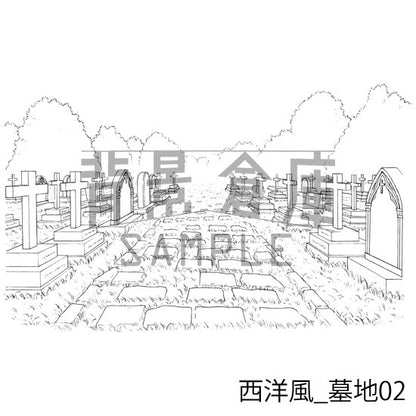 西洋風_背景素材集5（外観 室内 墓地）_トーン