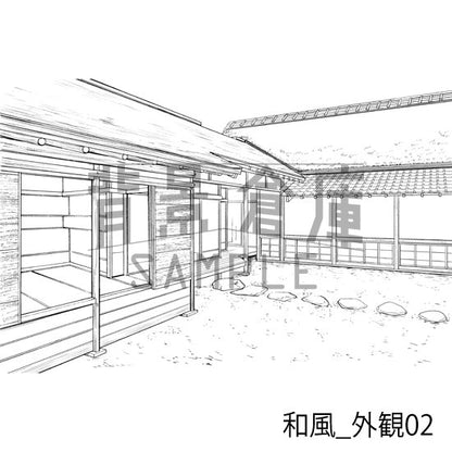 和風_背景素材集3（外観 庭）_トーン