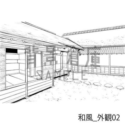 和風_背景素材集3（外観 庭）_トーン
