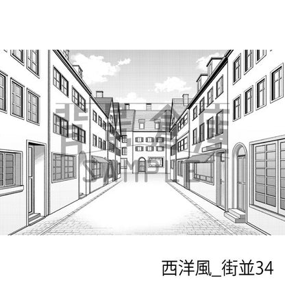 西洋風_背景素材集23（街並）_トーン
