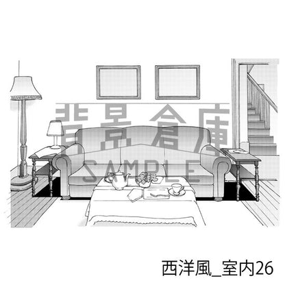 西洋風の室内（トーンつき）です。