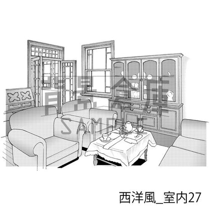 西洋風の室内（トーンつき）です。