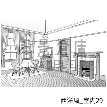 西洋風の室内（トーンつき）です。