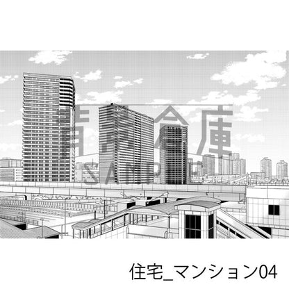 住宅_背景素材集21（マンション外観）_トーン