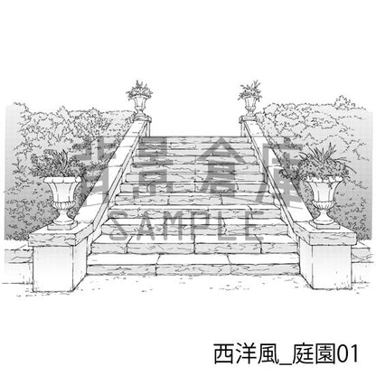西洋風_背景素材集8（庭園）_トーン