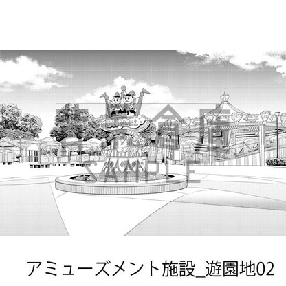 遊園地の背景（トーンつき）です。