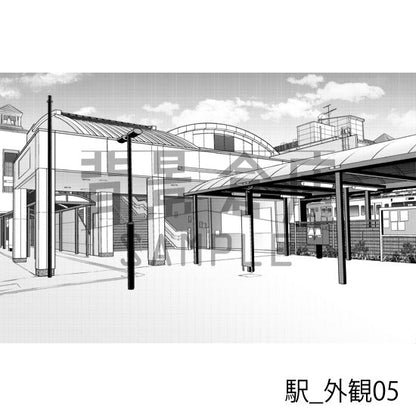 駅の背景（トーンつき）です。