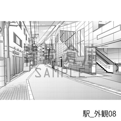 駅_背景素材集5（踏切・外観）_トーン