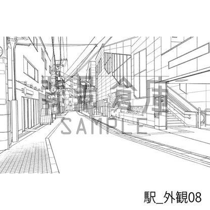 駅_背景素材集5（踏切・外観）_トーン