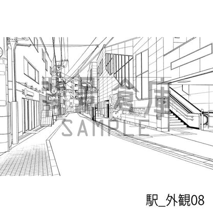 駅_背景素材集5（踏切・外観）_トーン