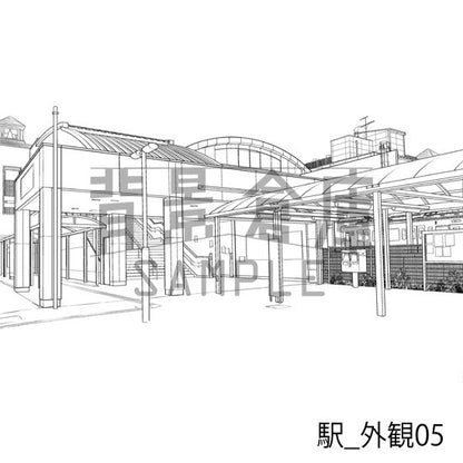 駅_背景素材集5（踏切・外観）_トーン