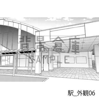 駅_背景素材集5（踏切・外観）_トーン