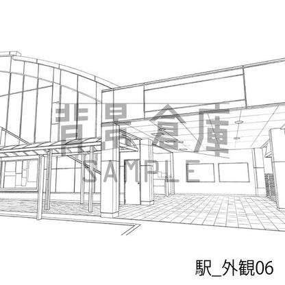 駅_背景素材集5（踏切・外観）_トーン