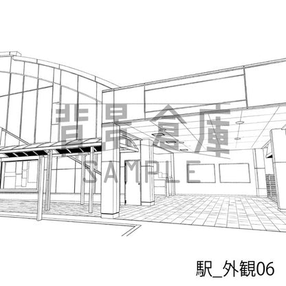 駅_背景素材集5（踏切・外観）_トーン