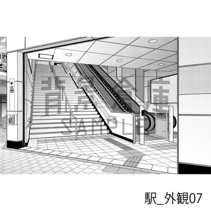 駅_背景素材集5（踏切・外観）_トーン