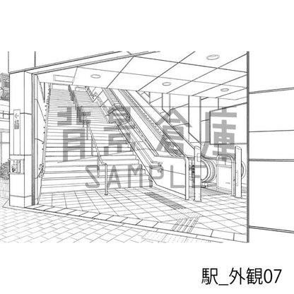 駅_背景素材集5（踏切・外観）_トーン