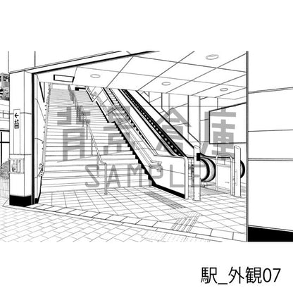 駅_背景素材集5（踏切・外観）_トーン