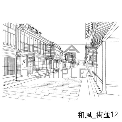 和風_背景素材集5（街並 外観 玄関）_トーン