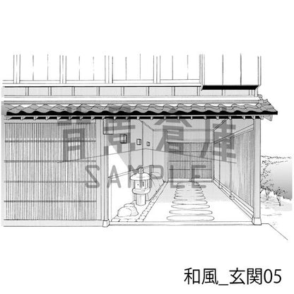 和風_背景素材集5（街並 外観 玄関）_トーン