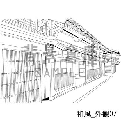 和風_背景素材集5（街並 外観 玄関）_トーン