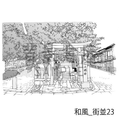 和風の街並（トーンつき）です。