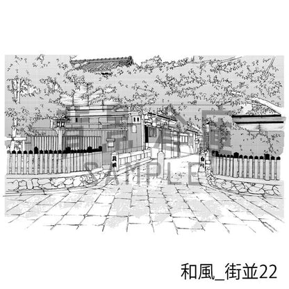 和風_背景素材集13（街並）_トーン