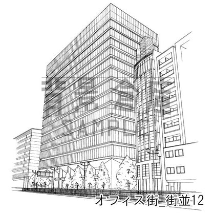 オフィス街_街並12_トーン
