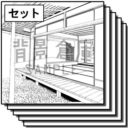 和風の縁側、塀、門の背景を収録したセットです。（12枚組）