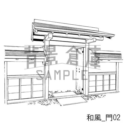 和風_セット2（縁側 塀 門）