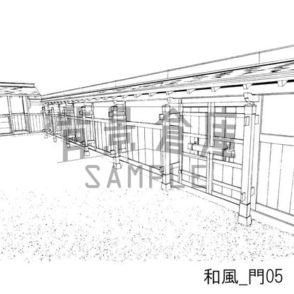 和風_セット2（縁側 塀 門）