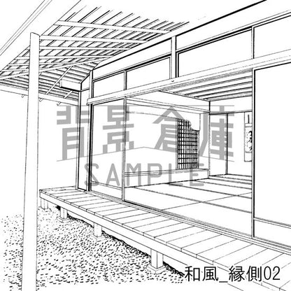 和風_セット2（縁側 塀 門）