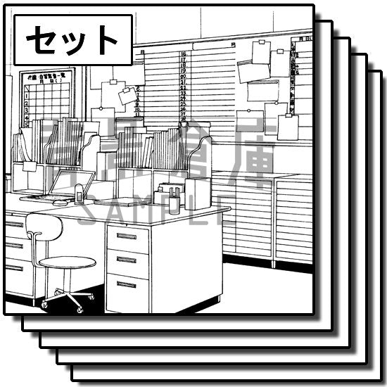 学校の職員室+図書室のセットです。（6枚組）
