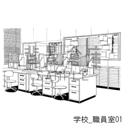 学校_セット6（職員室 図書室）